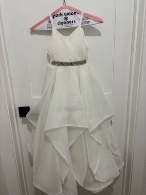 Rosebud White Layered Satin Flower Girl Dress with Beaded Waist